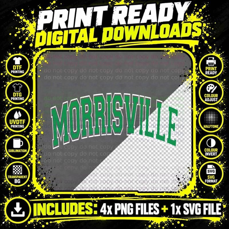 Morrisville NY New York Varsity Style Green Text T-Shirt Png SVG Digital Bundle