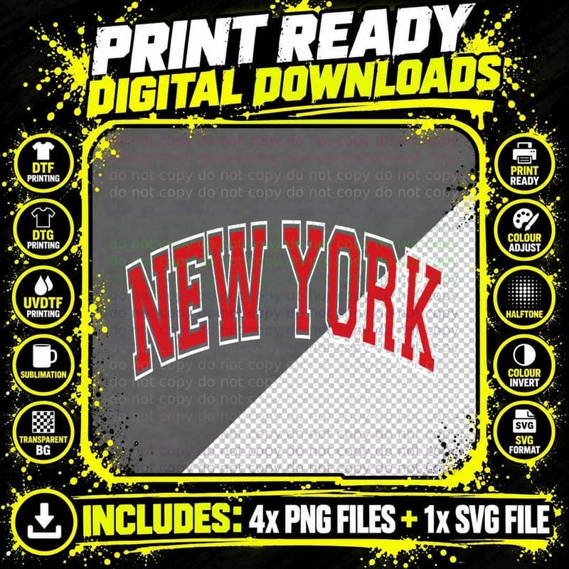 New York Varsity Style Red Text with White Outline Png SVG Digital Bundle