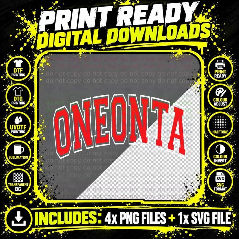 Oneonta NY New York Varsity Style Red Text T-Shirt Png SVG Digital Bundle