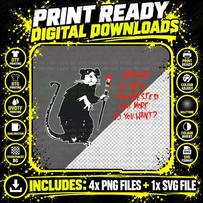 Out of Bed Rat - Banksy T-Shirt Png SVG Digital Bundle