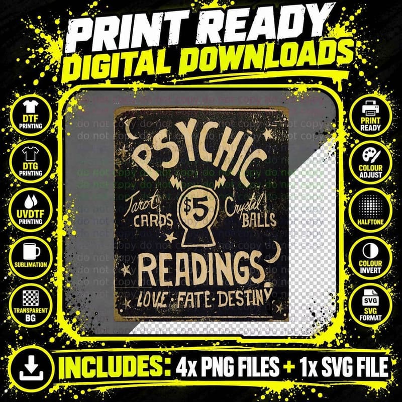 Psychic Readings Sign T-Shirt Png SVG Digital Bundle