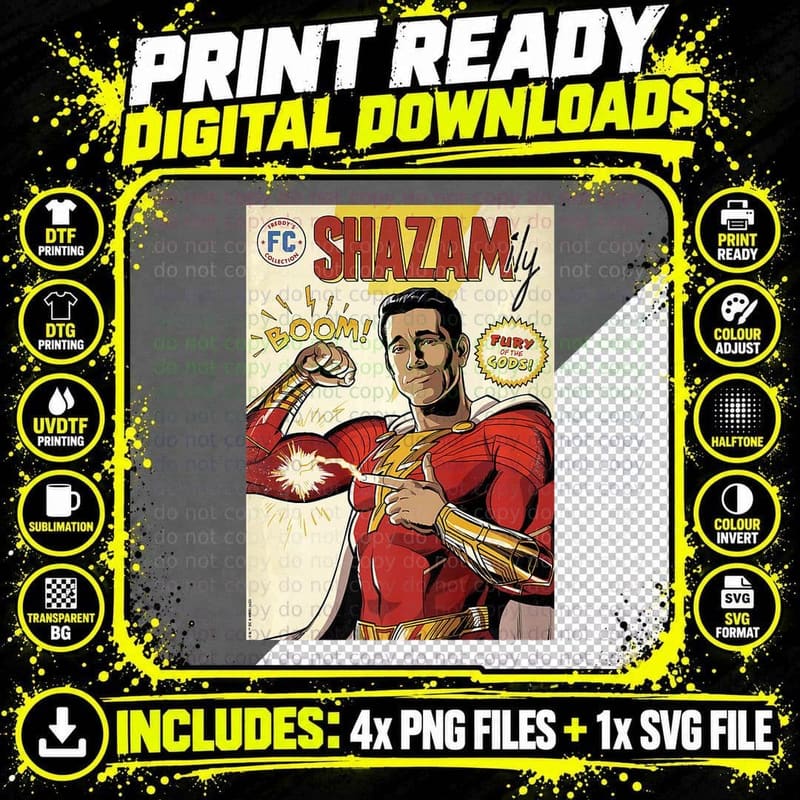 Shazam! Fury of the Gods Shazamily Billy Batson Comic Png SVG Digital Bundle