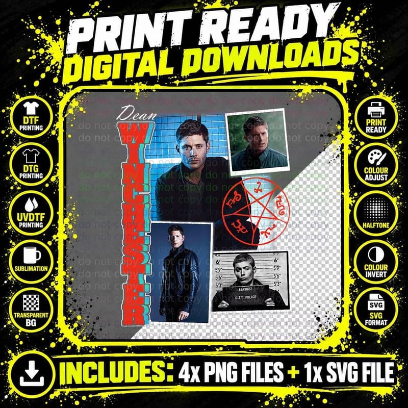 Supernatural Dean Winchester Collage T-Shirt Png SVG Digital Bundle