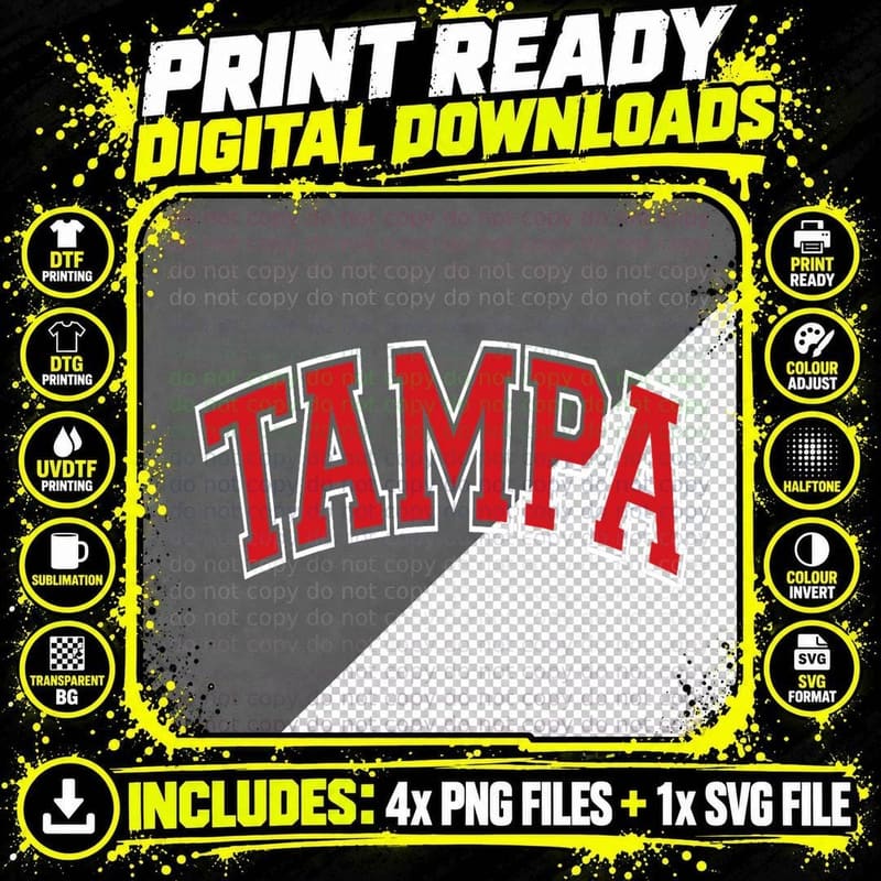Tampa Varsity Style Red Text with White Outline T-Shirt Png SVG Digital Bundle