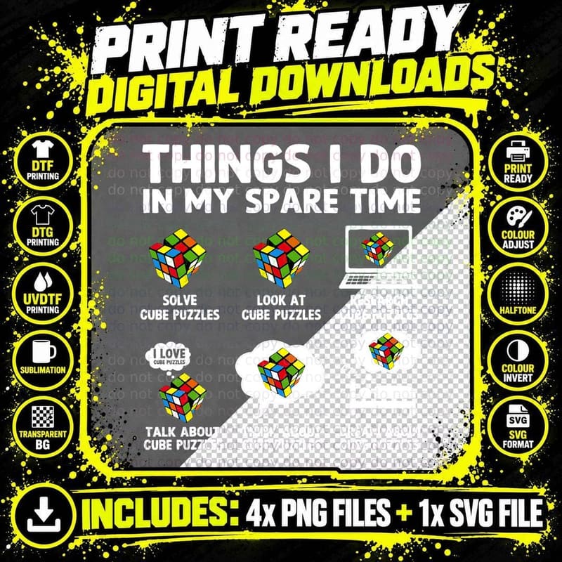 Things I Do in My Spare Time Cube Puzzle Speed Cubing Png SVG Digital Bundle