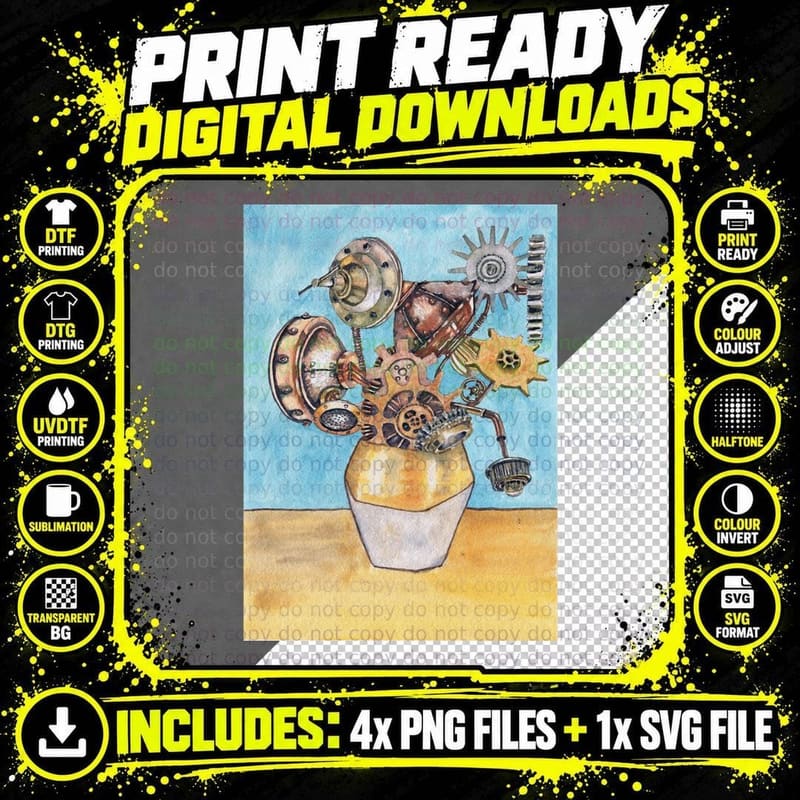 Van Gogh Sunflowers in Steampunk Style T-Shirt Png SVG Digital Bundle