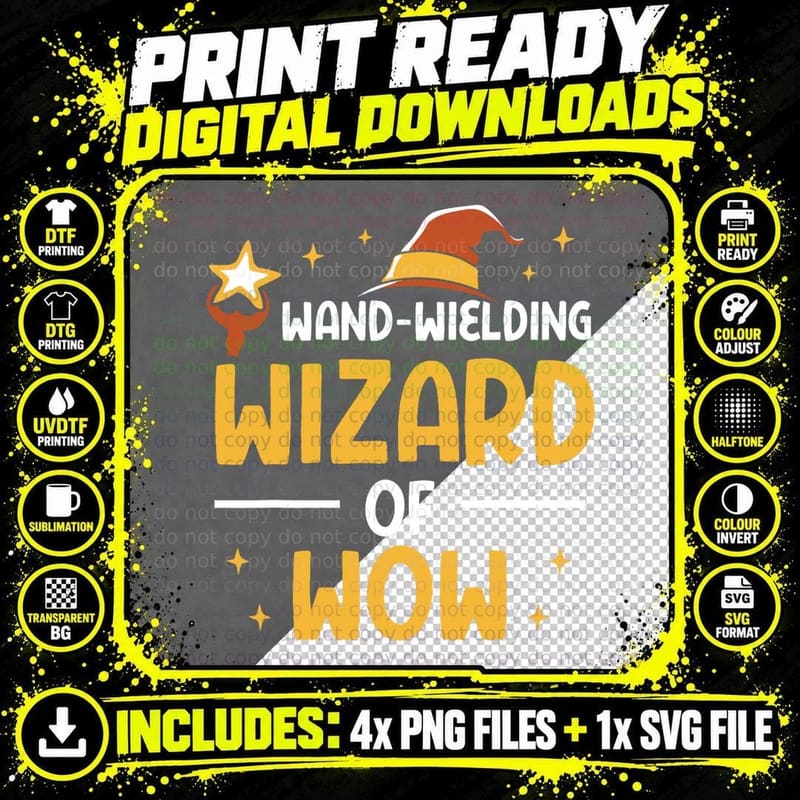 Wand-Wielding Wizard of Wow Magic Sorcerer Trick Png SVG Digital Bundle