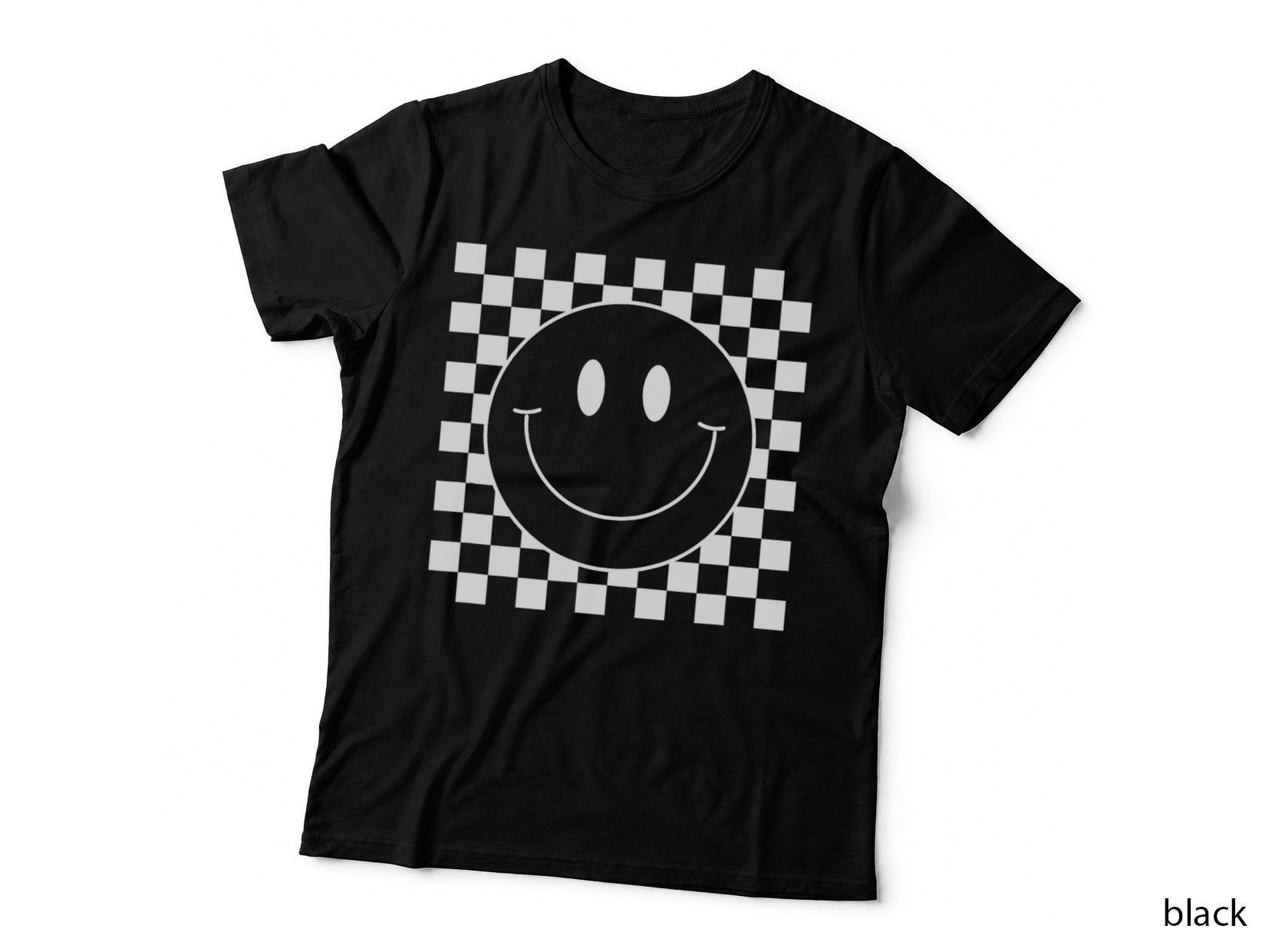 White Checkered Smile Face Cute Smiling Face Kids Fun T-Shirt