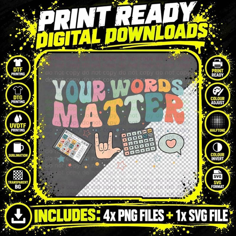 Your Words Matter Speech Therapy Language Pathologist Png SVG Digital Bundle