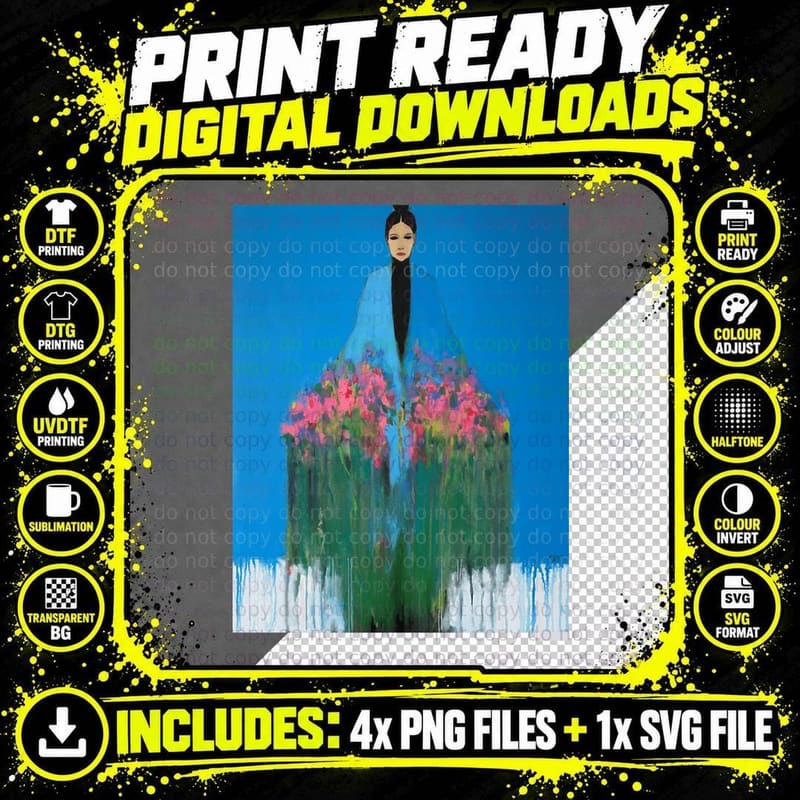 A Girl with a Bouquet Long T-Shirt Png SVG Digital Bundle