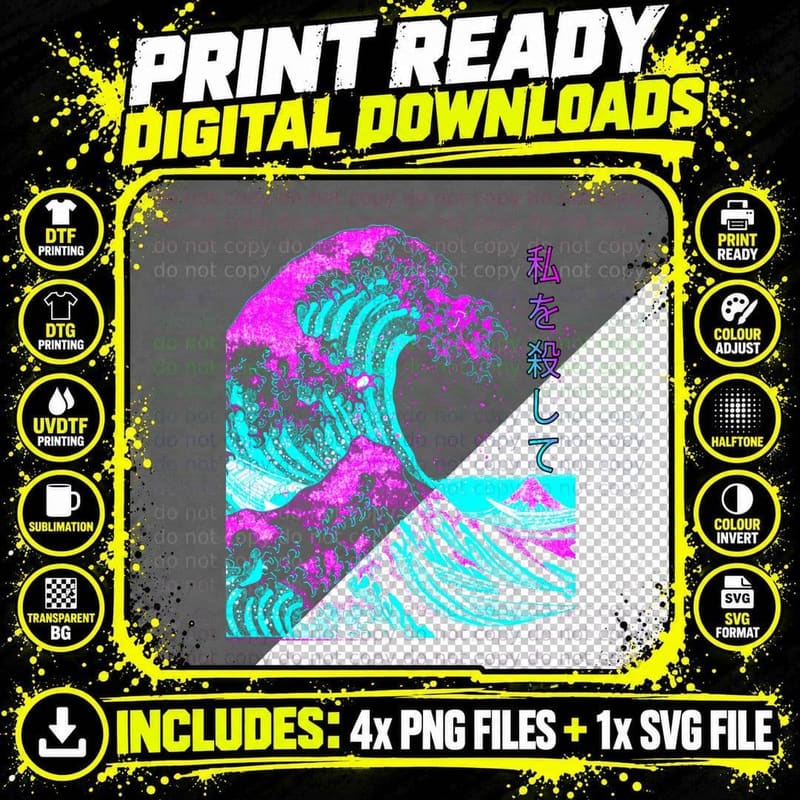Aesthetic the Great Wave off Kanagawa - Hokusai T-Shirt Png SVG Digital Bundle