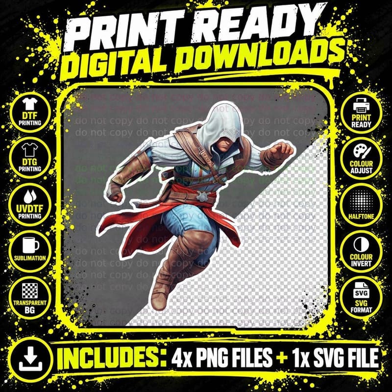 Assassins Creed Action Sticker T-Shirt Png SVG Digital Bundle