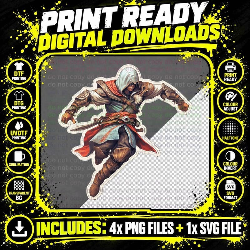 Assassins Creed Sticker T-Shirt Png SVG Digital Bundle