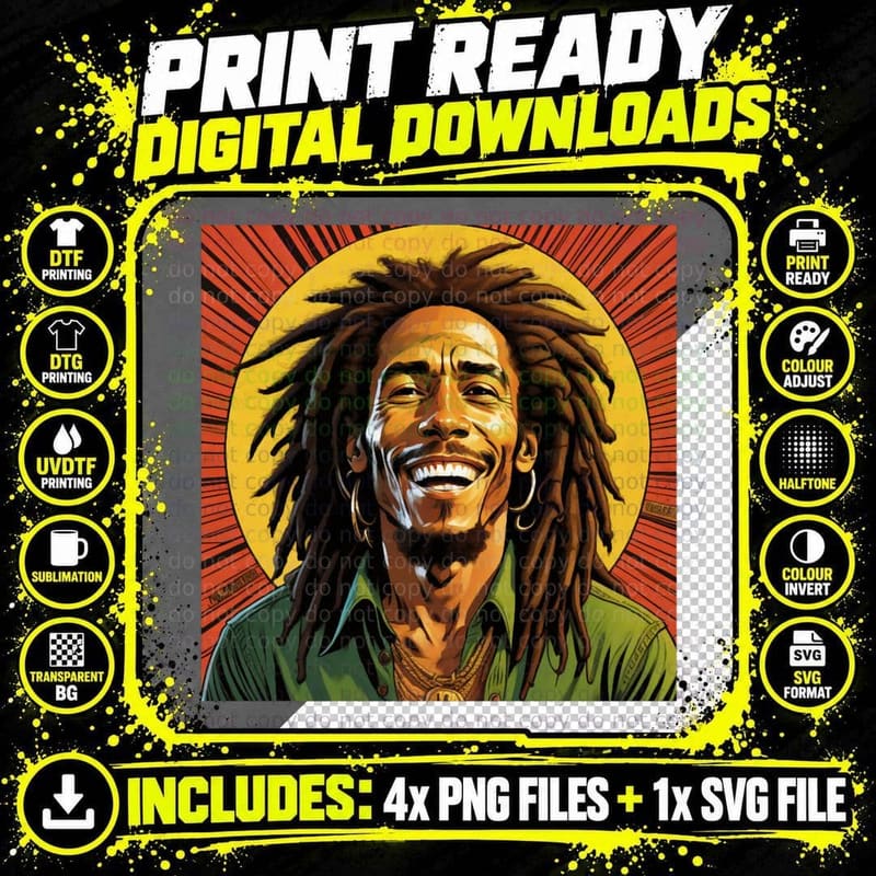 BOB Marley, One Love T-Shirt Png SVG Digital Bundle
