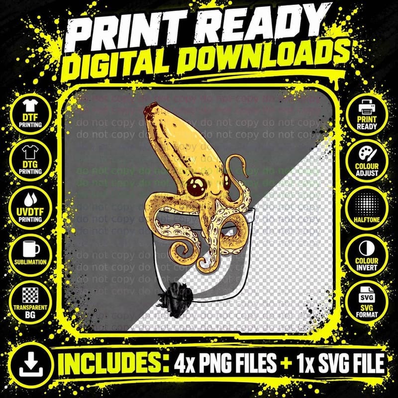 Banana Squid Pocket T-Shirt Png SVG Digital Bundle
