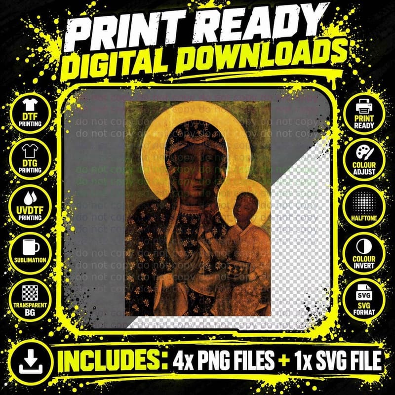 Black Madonna of Czestochowa Poland Png SVG Digital Bundle