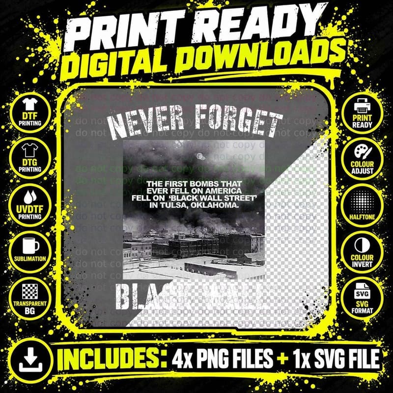 Black Wall Street Never Forget Our History REAL Black Png SVG Digital Bundle