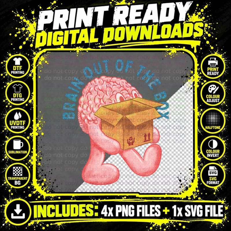 Brain Out of the Box T-Shirt Png SVG Digital Bundle