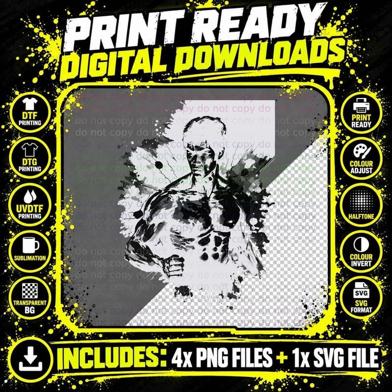 Bruce Lee Ink T-Shirt Png SVG Digital Bundle
