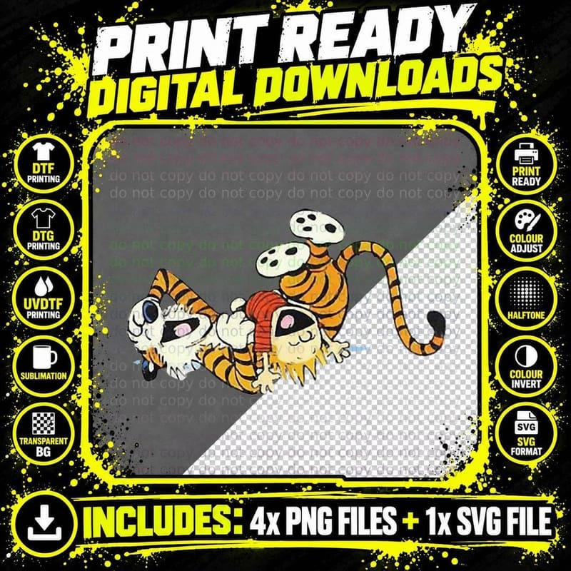 Calv and Hobb Shilloute T-Shirt Png SVG Digital Bundle