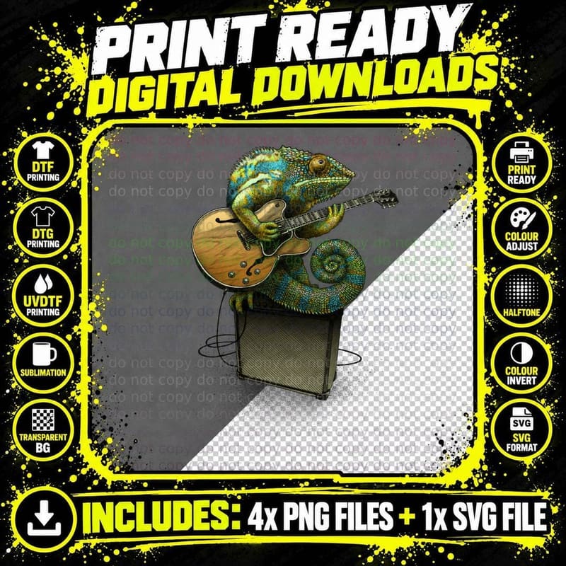 Chameleon Plays the Blues... Plus a Few Other Colors Png SVG Digital Bundle