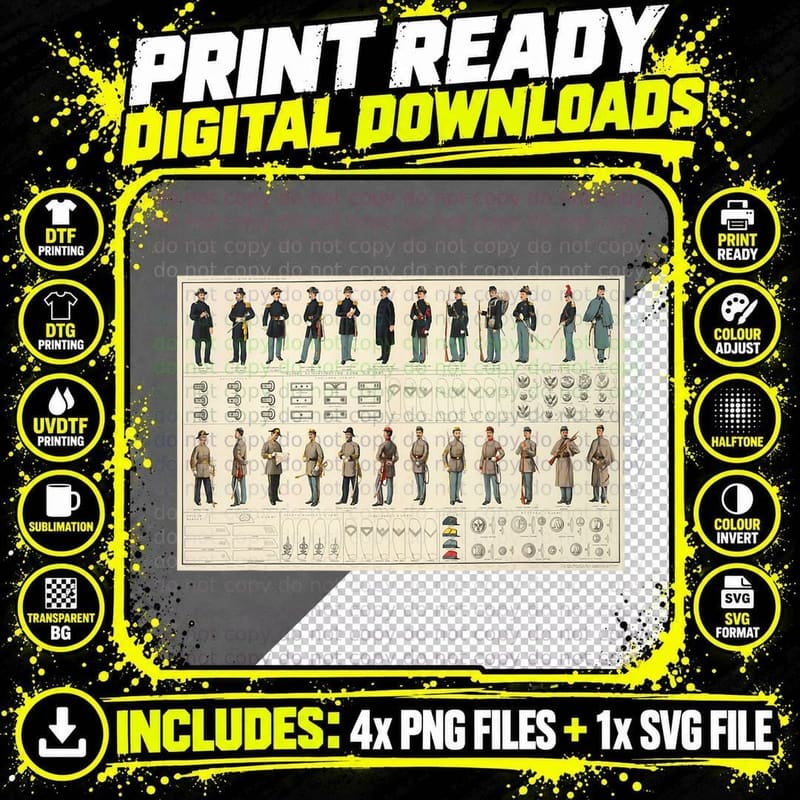 Civil War Uniform Diagram T T-Shirt Png SVG Digital Bundle