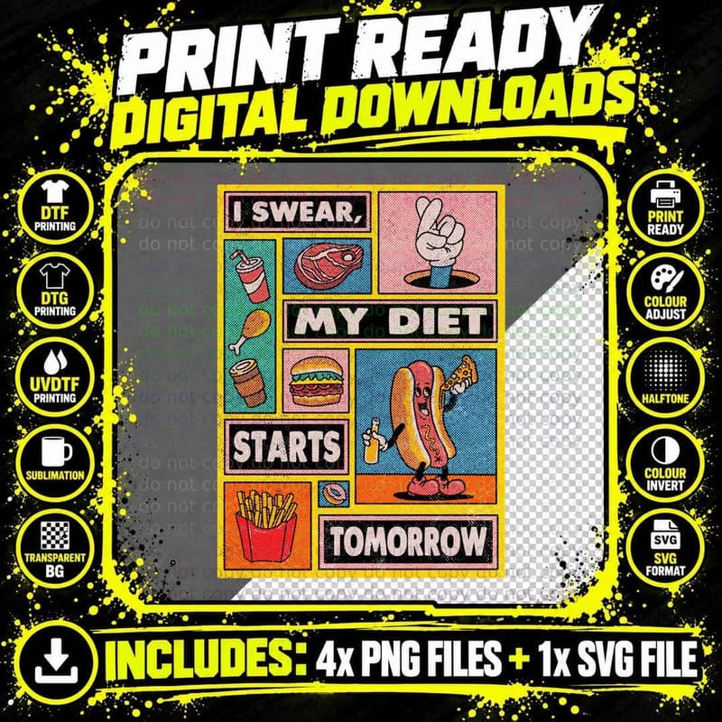 Diet Starts Tomorrow T-Shirt Png SVG Digital Bundle