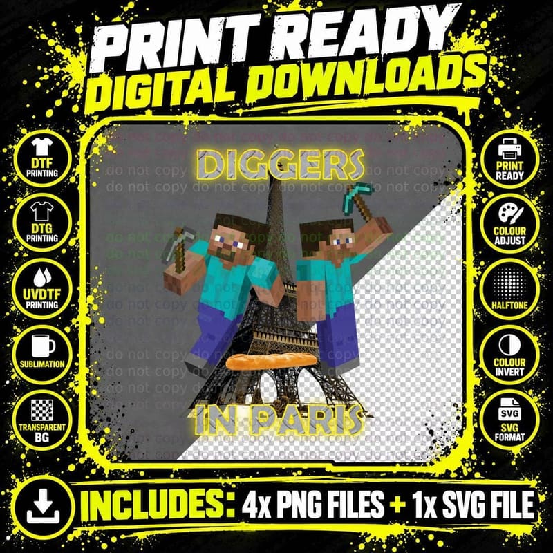 Diggers in Paris 1 T-Shirt Png SVG Digital Bundle