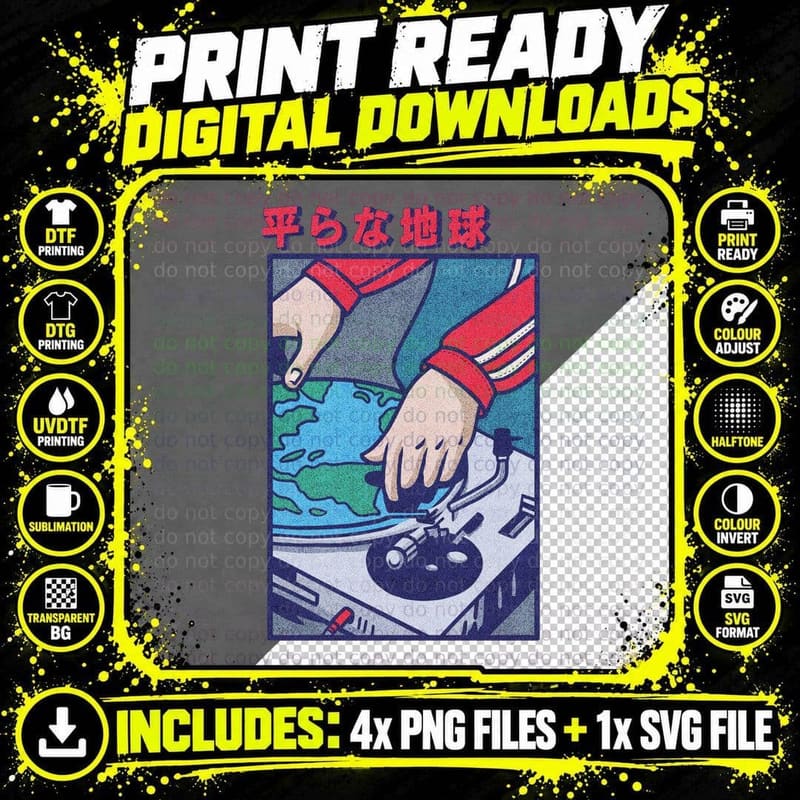 Flath Earth DJ T-Shirt Png SVG Digital Bundle