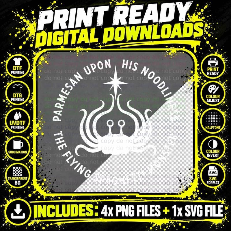 Flying Spaghetti Monster - His Noodliness T-Shirt Png SVG Digital Bundle