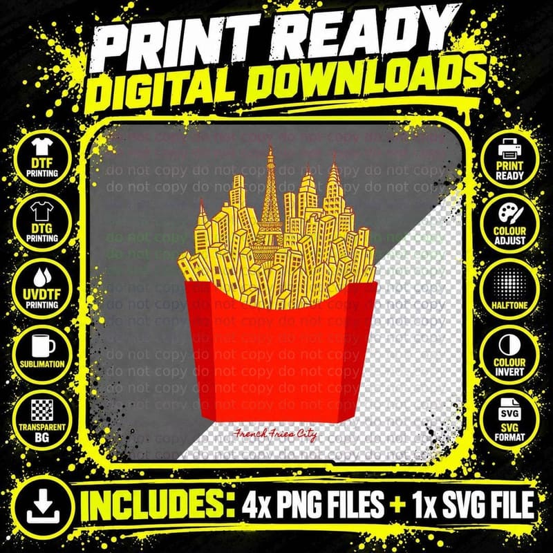 French Fries City T-Shirt Png SVG Digital Bundle