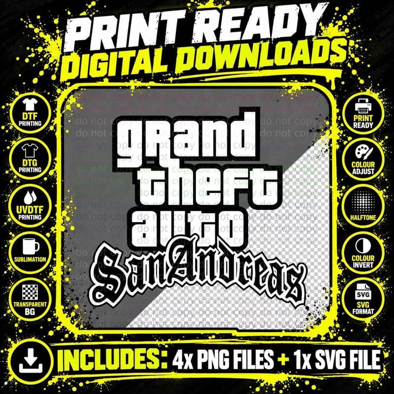 Grand Theft Auto - San Andreas (2004) 1 T-Shirt Png SVG Digital Bundle