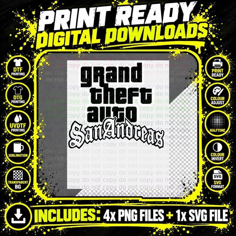 Grand Theft Auto - San Andreas (2004) T-Shirt Png SVG Digital Bundle