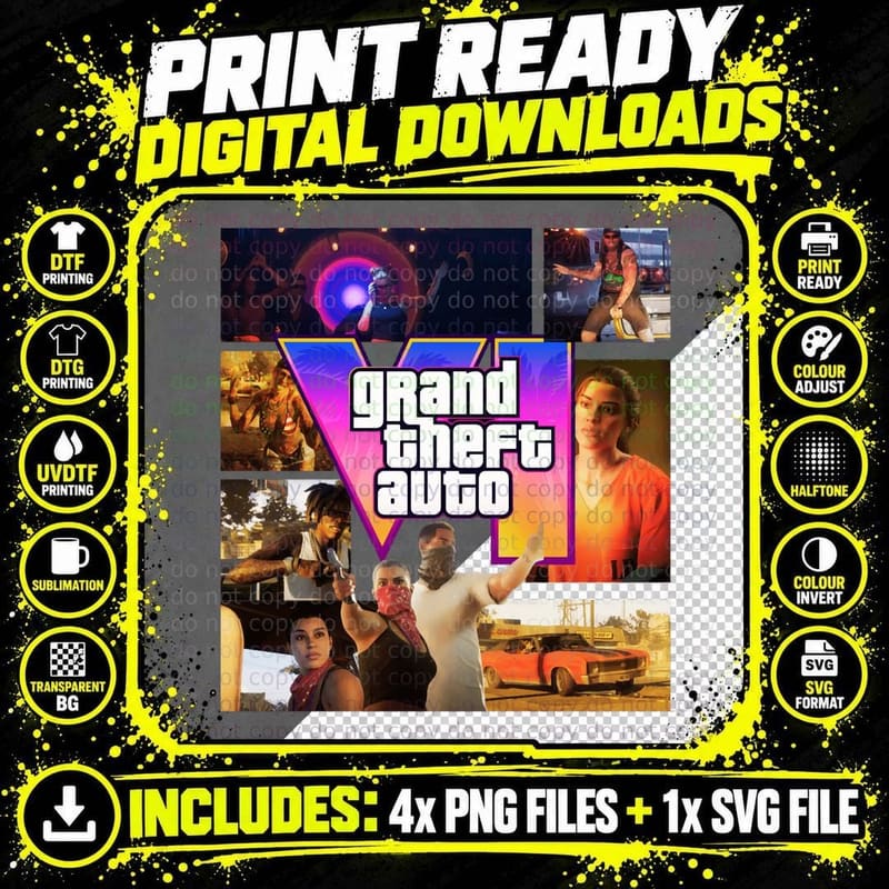 Grand Theft Auto 6 Trailer 1 Logo 1 T-Shirt Png SVG Digital Bundle