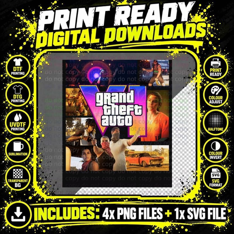 Grand Theft Auto 6 Trailer 1 Logo T-Shirt Png SVG Digital Bundle