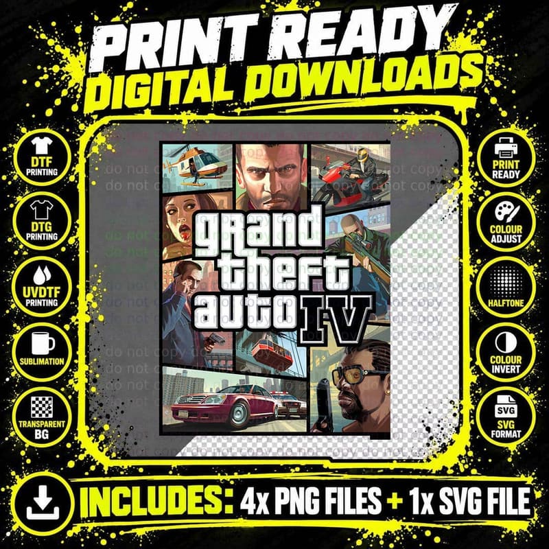 Grand Theft Auto IV Cover T-Shirt Png SVG Digital Bundle