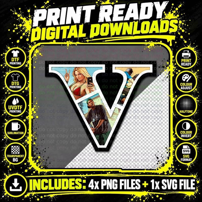 Grand Theft Auto V Logo T-Shirt Png SVG Digital Bundle