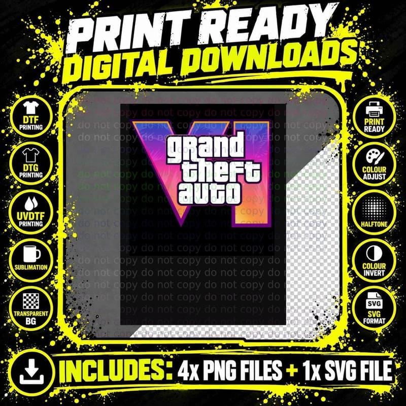 Grand Theft Auto VI 1 T-Shirt Png SVG Digital Bundle