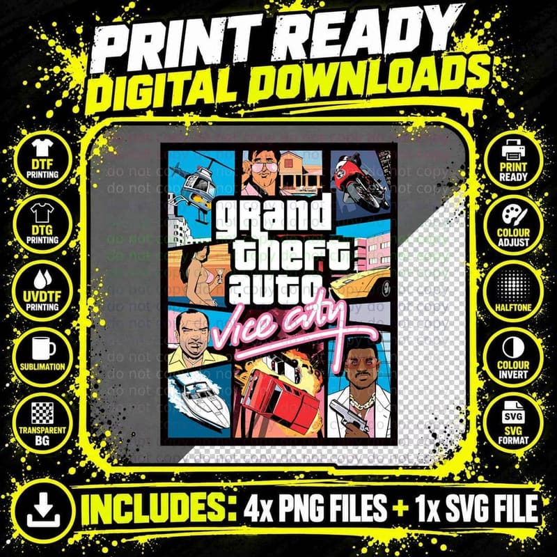 Grand Theft Auto Vice City Cover T-Shirt Png SVG Digital Bundle