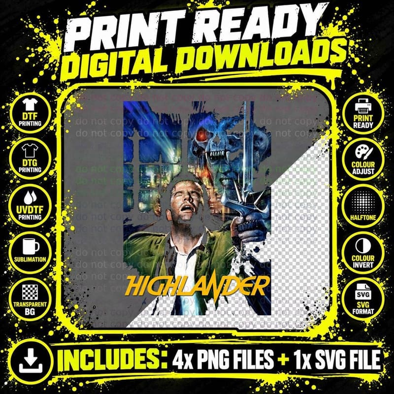 Highlander Original Artwork (1985) T-Shirt Png SVG Digital Bundle