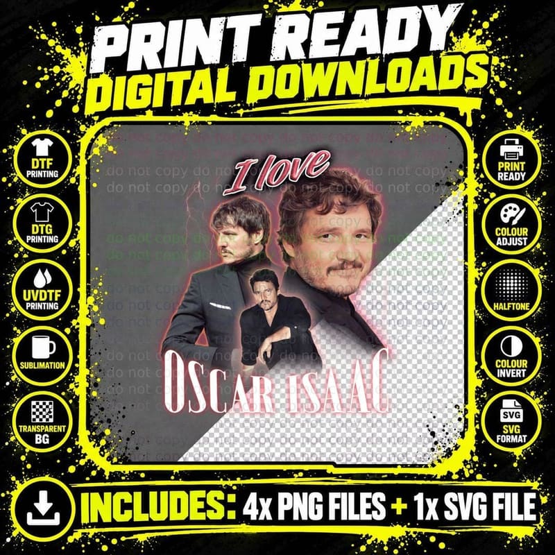 I Love Oscar Isaac Pedro Pascal Cursed Fan Collage Png SVG Digital Bundle