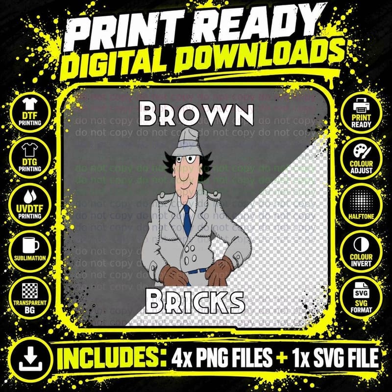 Inspector Gadget - Brown Bricks in Minecrap T-Shirt Png SVG Digital Bundle