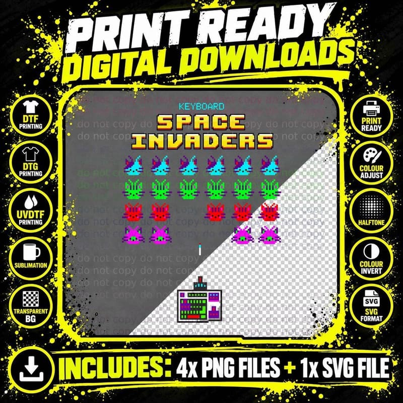 Keyboard Space Invaders T-Shirt Png SVG Digital Bundle