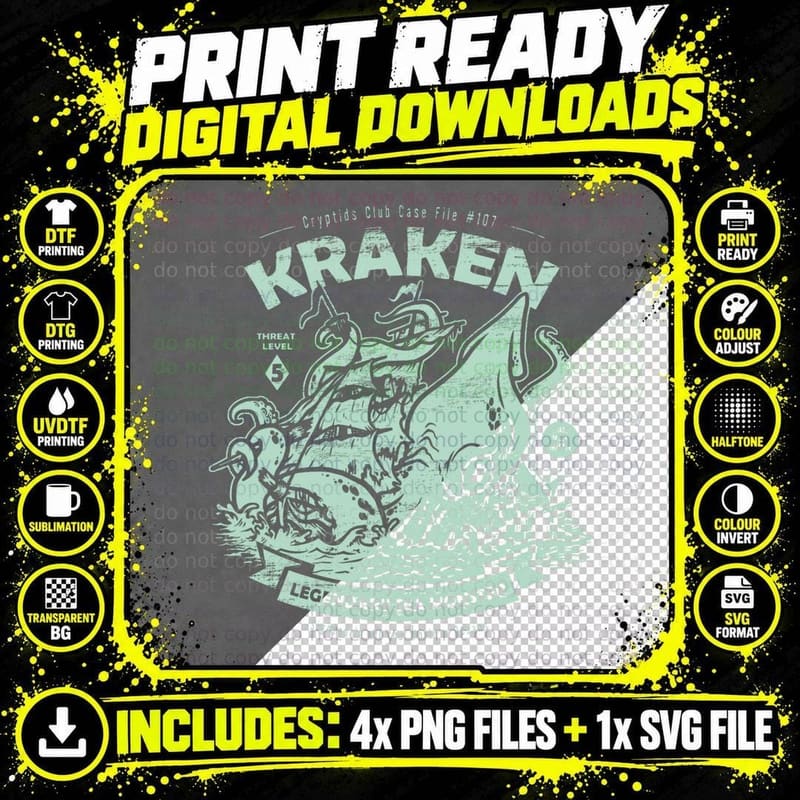 Kraken Cryptids Club 1 T-Shirt Png SVG Digital Bundle