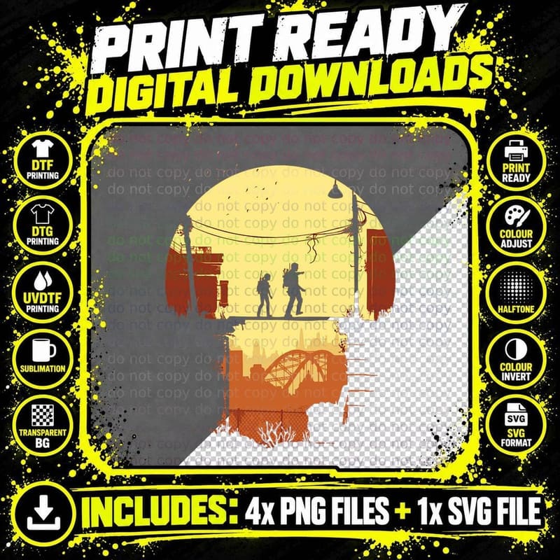 Last of Us Joel and Ellie in the City T-Shirt Png SVG Digital Bundle