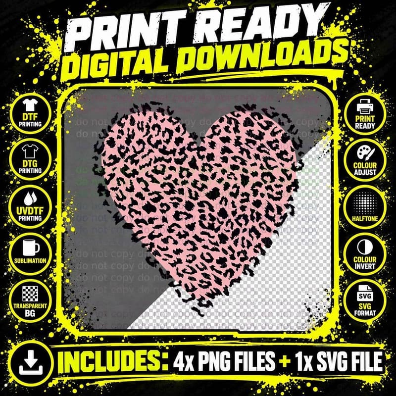 Leopard Print Heart T-Shirt Png SVG Digital Bundle