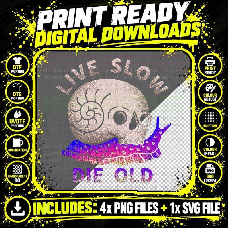 Live Slow Die Old T-Shirt Png SVG Digital Bundle