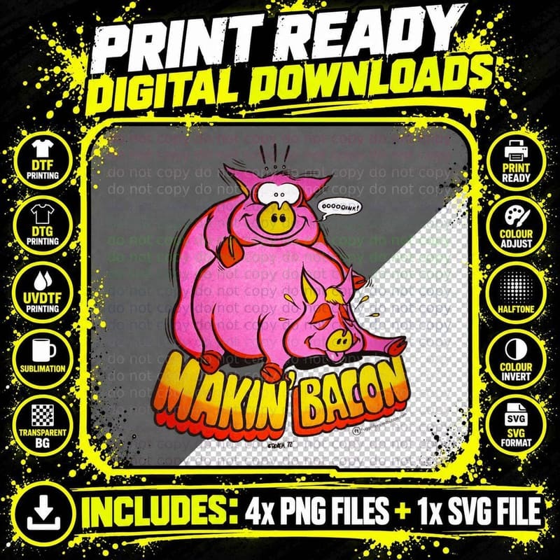 Makin Bacon 1972 Iron on T-Shirt Png SVG Digital Bundle