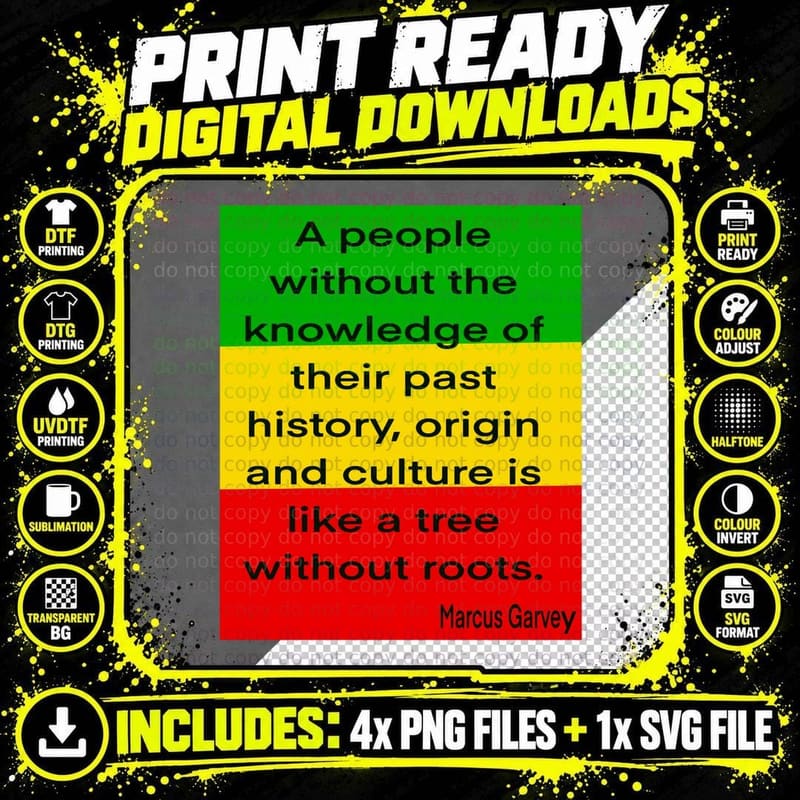 Marcus Garvey Quote - a People Without Knowledge of Png SVG Digital Bundle