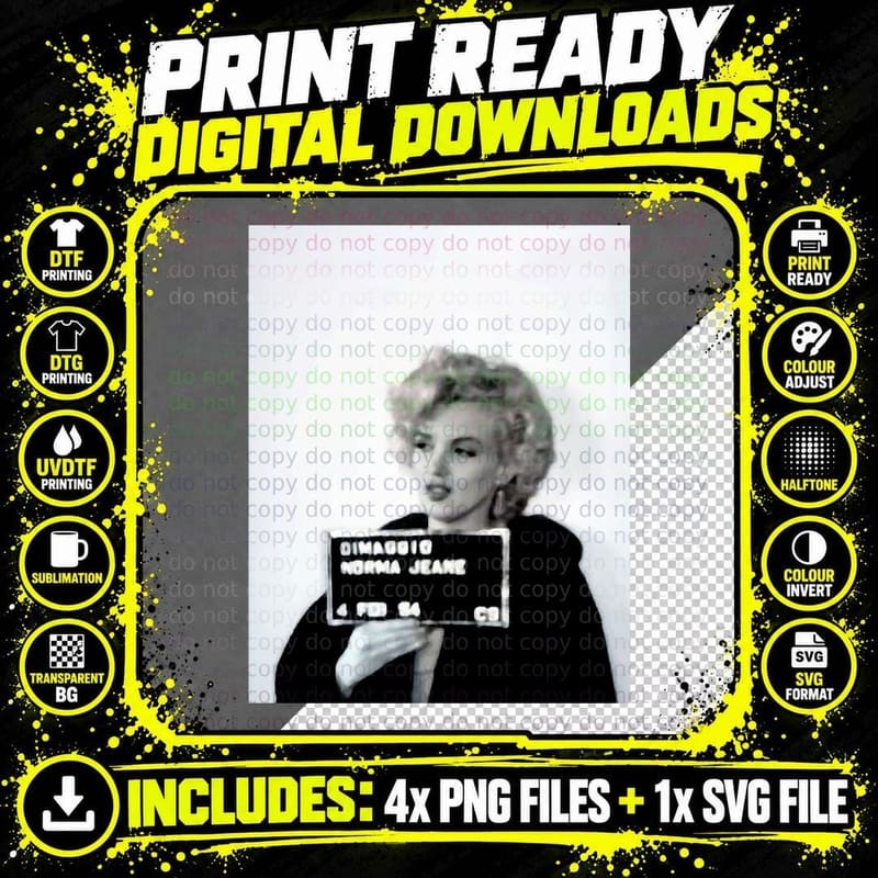 Marilyn Monroe's Mugshot 1 T-Shirt Png SVG Digital Bundle